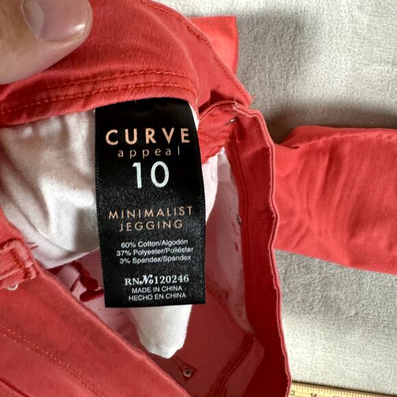 Curve Appeal Pants Women 10 Red Minimalist Jegging Chino Denim Flat Front Skinny - Picture 4 of 10